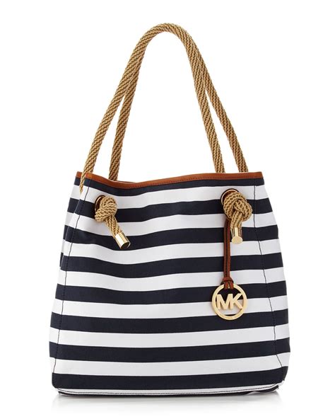 michael michael kors marina large grab bag navy white striped 